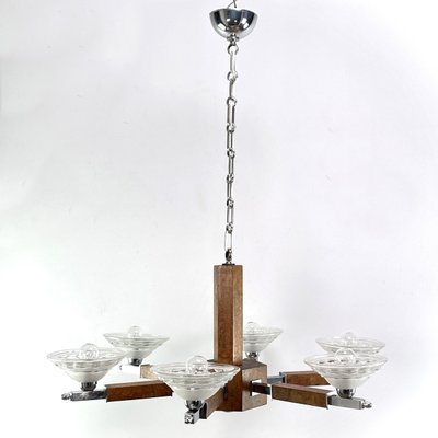 Art Deco Chandelier in Wood and Chrome, 1930s-JUZ-1813990