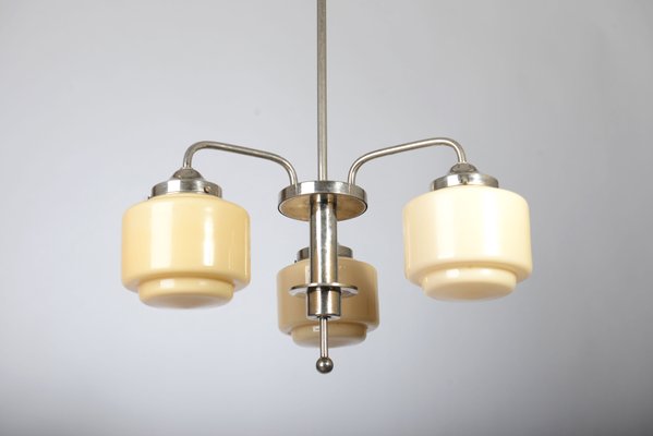 Art Deco Chandelier with 3 Opaline Shades, 1930s-VHD-960998