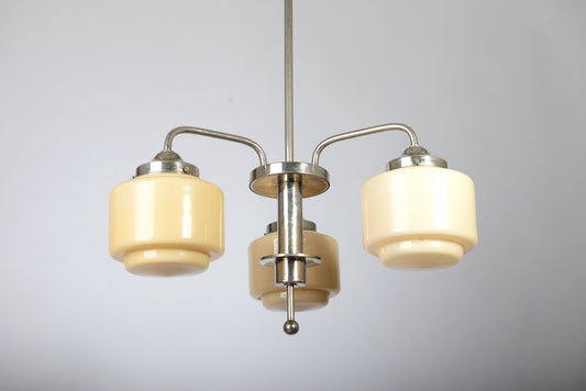 Art Deco Chandelier with 3 Opaline Shades, 1930s