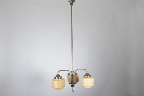 Art Deco Chandelier with 3 Opaline Shades, 1930s-VHD-960998