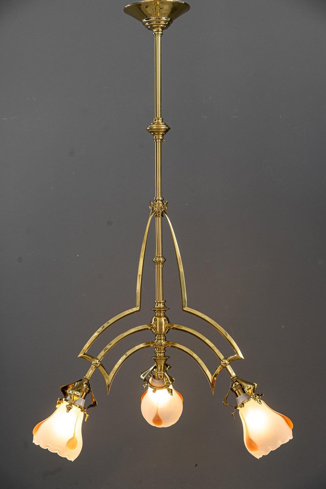 Art Deco Chandelier with Glass Shades, Vienna, 1920s