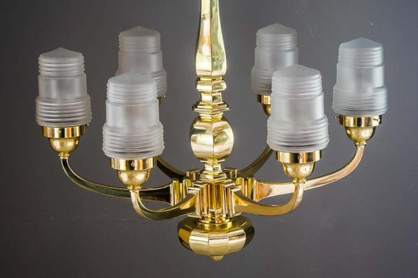 Art Deco Chandelier with Original Glass Shades, Vienna, 1920s-SPD-1005464