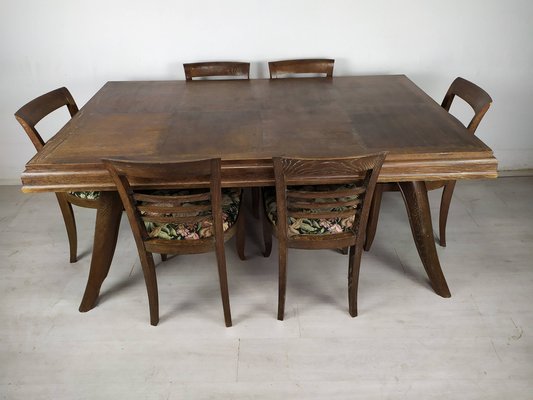 Art Deco Cherry Oak Table and Chairs, 1940s, Set of 7-EAD-1451606