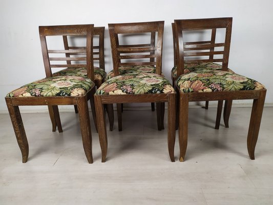 Art Deco Cherry Oak Table and Chairs, 1940s, Set of 7-EAD-1451606