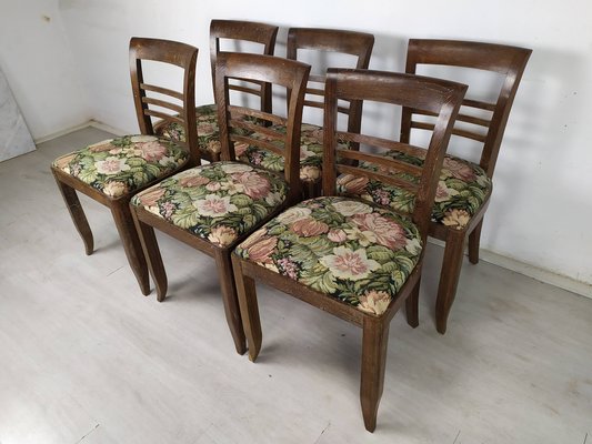 Art Deco Cherry Oak Table and Chairs, 1940s, Set of 7-EAD-1451606