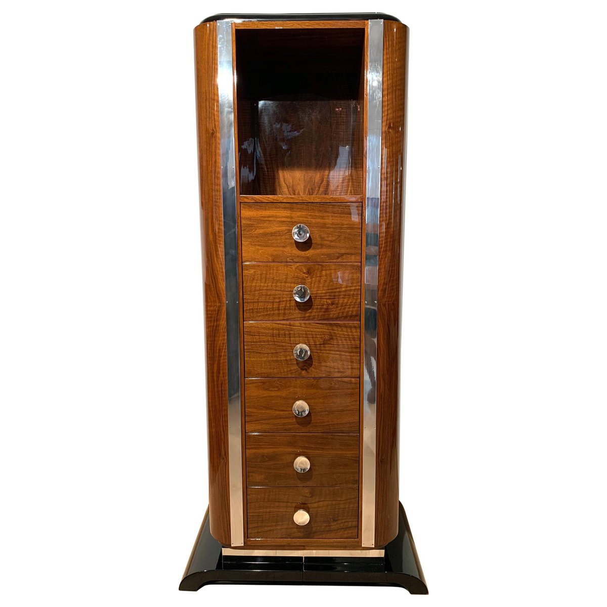 Art Deco Chiffonier or High Chest with Six Drawers, Walnut, France, circa 1930