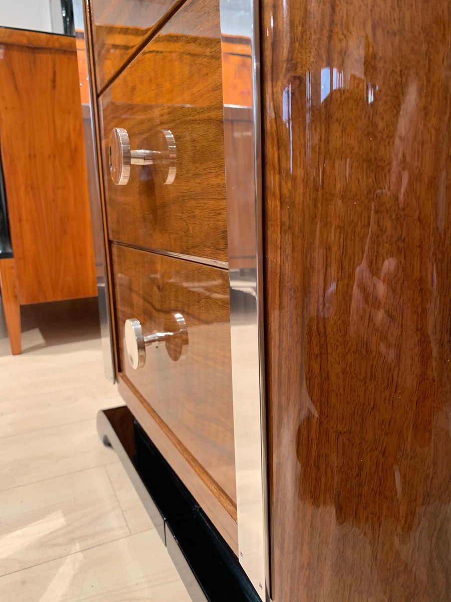 Art Deco Chiffonier or High Chest with Six Drawers, Walnut, France, circa 1930