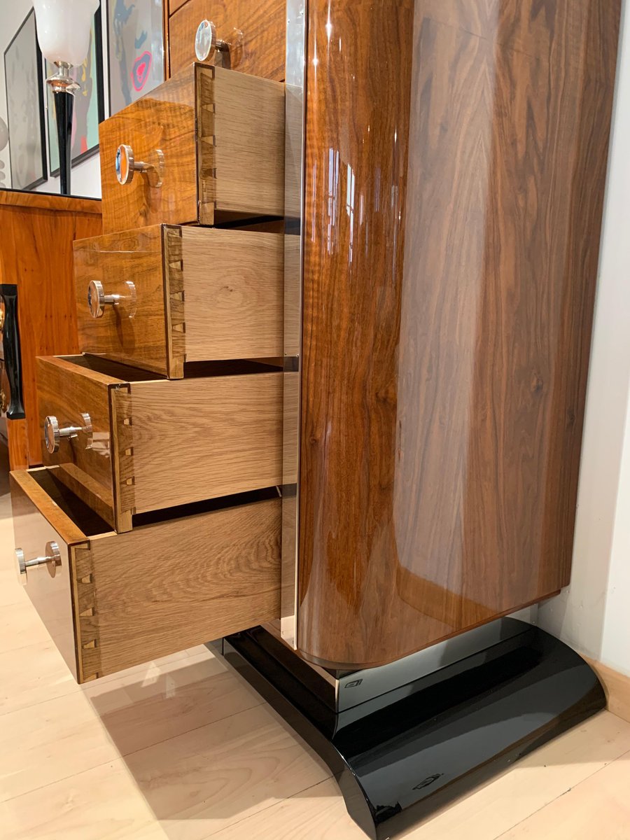 Art Deco Chiffonier or High Chest with Six Drawers, Walnut, France, circa 1930