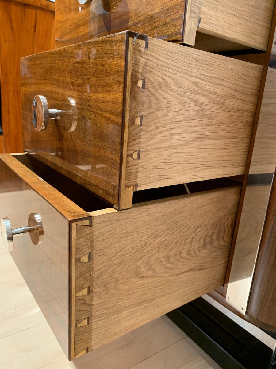 Art Deco Chiffonier or High Chest with Six Drawers, Walnut, France, circa 1930