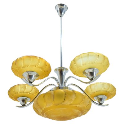 Art Deco Chrome and Glass Chandelier, 1930s-TZ-1728475