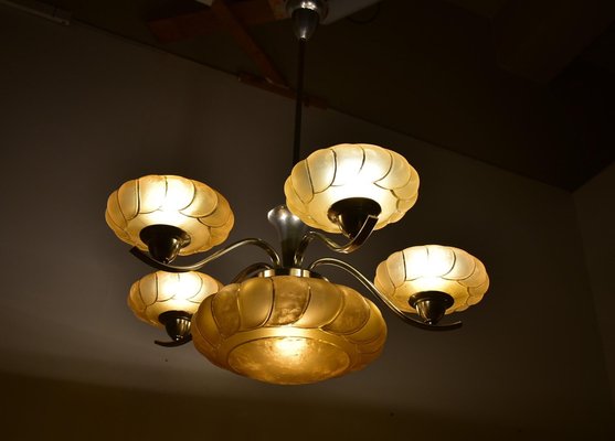 Art Deco Chrome and Glass Chandelier, 1930s-TZ-1728475