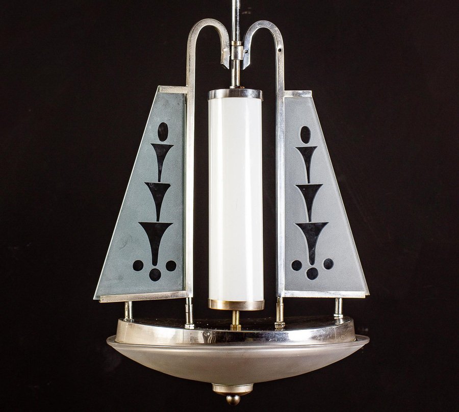 Art Deco Chrome and Murano Glass Chandelier by Pietro Chiesa for Fontana Arte