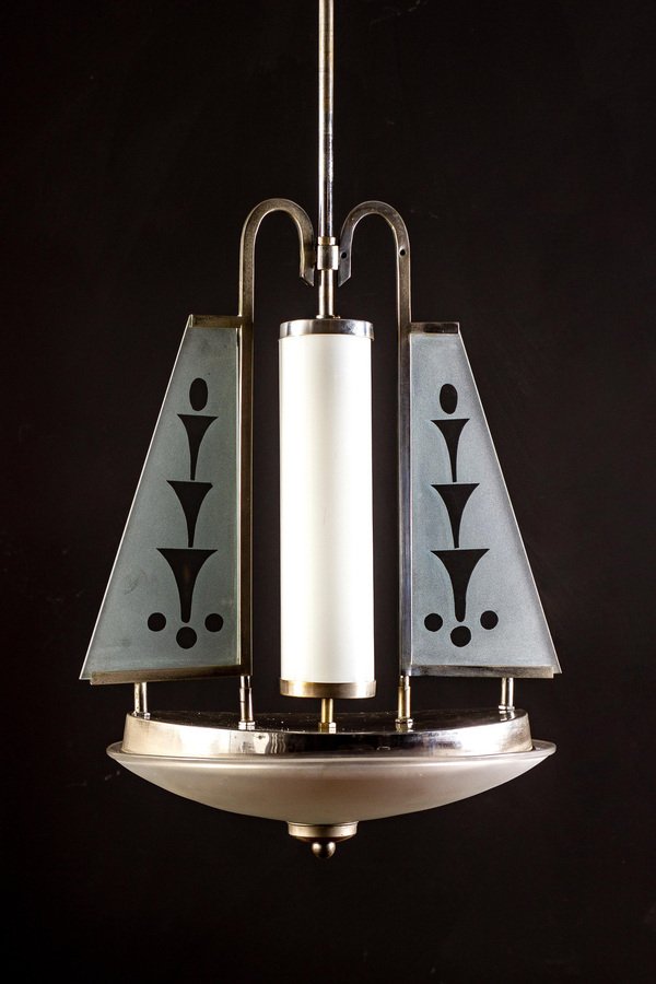 Art Deco Chrome and Murano Glass Chandelier by Pietro Chiesa for Fontana Arte, 1930s-MBH-1032047