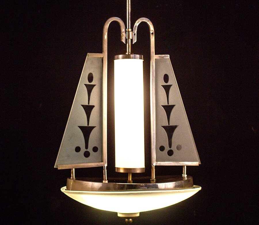 Art Deco Chrome and Murano Glass Chandelier by Pietro Chiesa for Fontana Arte