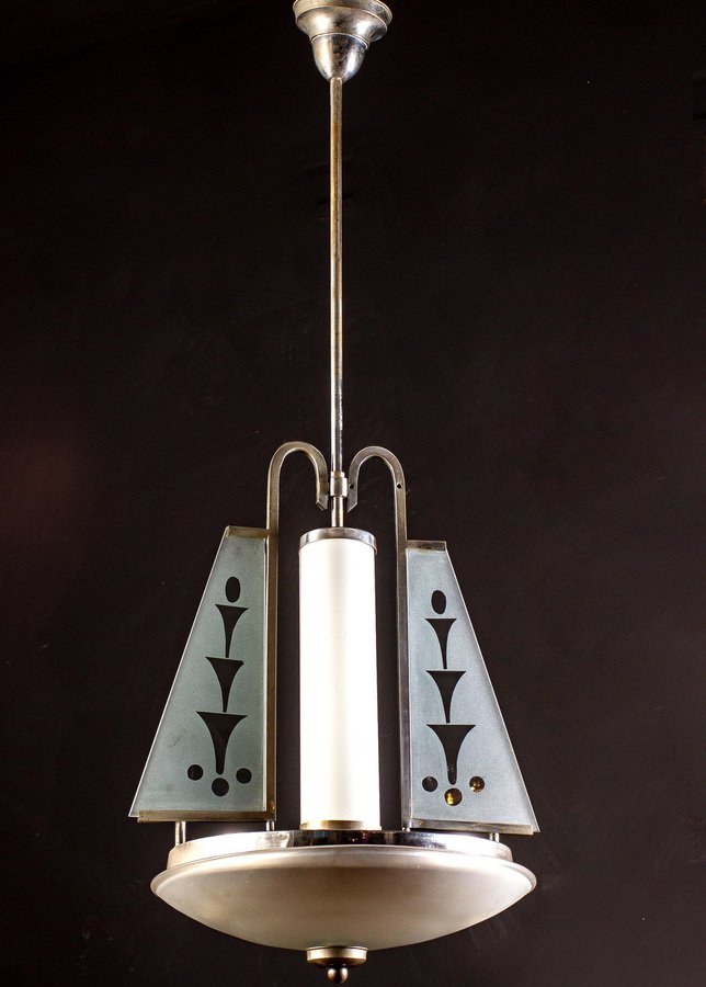 Art Deco Chrome and Murano Glass Chandelier by Pietro Chiesa for Fontana Arte