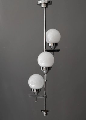 Art Deco Chromed Chandelier with Opal Glass Shades, 1920s-SPD-1299594