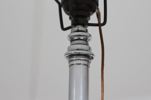 Art Deco Chromed Metal and Dark Wood Floor Lamp, Denmark, 1930s-QQ-1419358