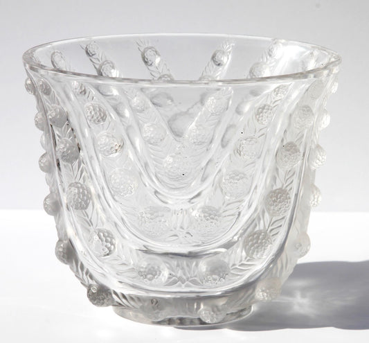 Art Deco Clear and Frosted Vichy Vase with Graduating Wavy Leaf Design from R. Lalique