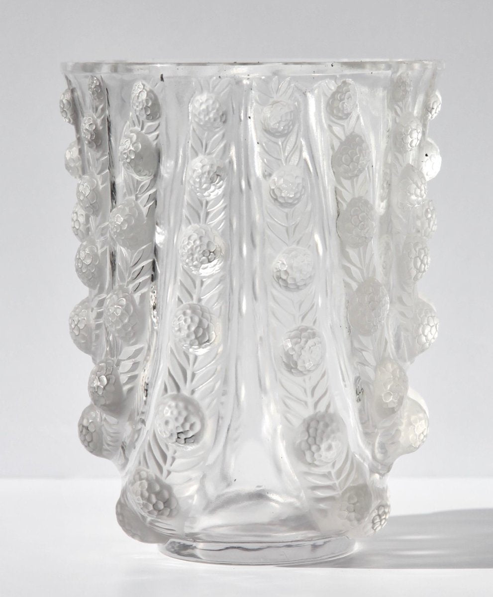 Art Deco Clear and Frosted Vichy Vase with Graduating Wavy Leaf Design from R. Lalique