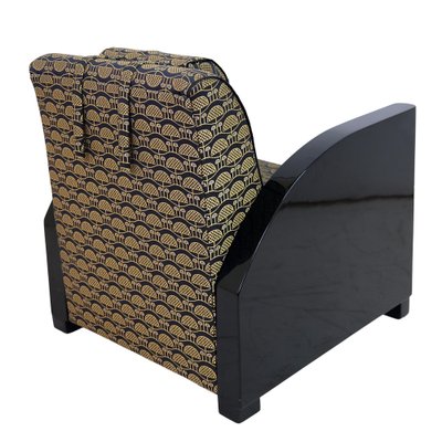 Art Deco Club Chairs in Black Lacquer and Golden Upholstery, 1930s, Set of 2-CXC-1749593