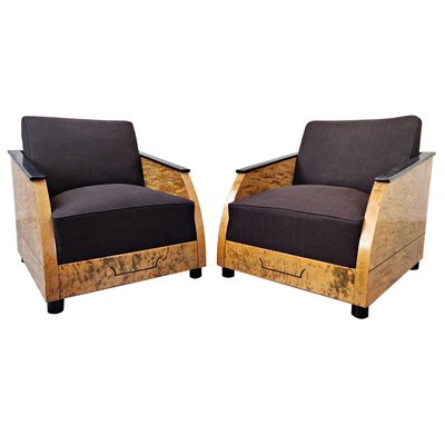 Art Deco Club Chairs in Polished Burr Wood, Set of 2-FGA-923596