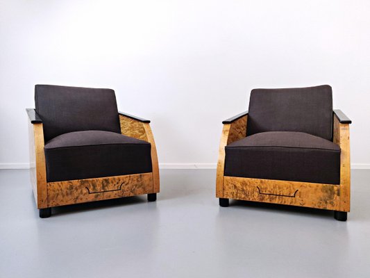 Art Deco Club Chairs in Polished Burr Wood, Set of 2-FGA-923596