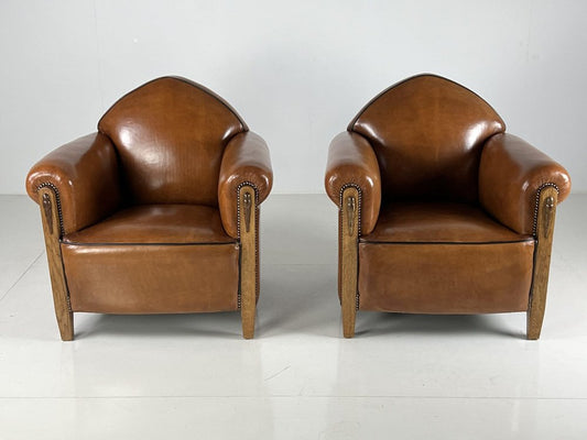 Art Deco Club Chairs in Sheep Leather, Set of 2