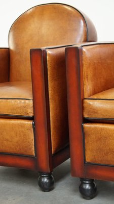 Art Deco Club Chairs in Sheepskin Leather, Set of 2-HPP-2026667