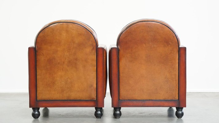 Art Deco Club Chairs in Sheepskin Leather, Set of 2-HPP-2026667