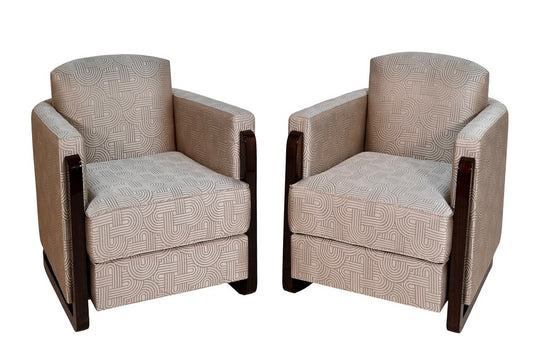 Art Deco Club Chairs with Art Deco Pattern Upholstery, 1930s, Set of 2