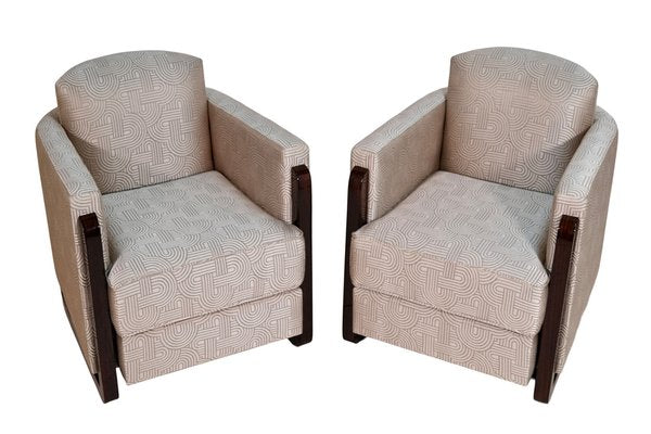 Art Deco Club Chairs with Art Deco Pattern Upholstery, 1930s, Set of 2-CXC-1820657