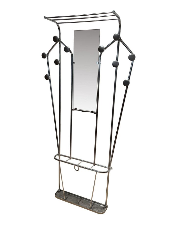 Art Deco Coat Rack & Mirror in Tubular Aluminum, France, 1930