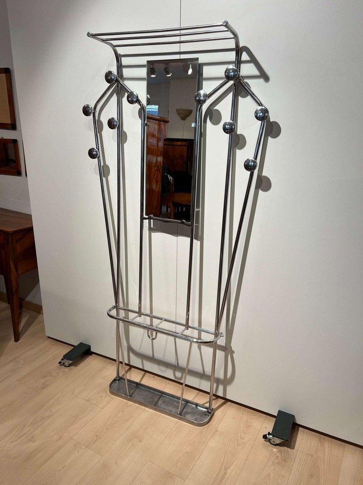 Art Deco Coat Rack & Mirror in Tubular Aluminum, France, 1930