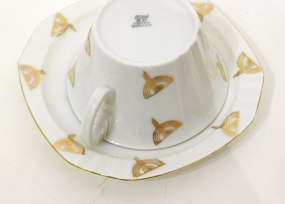 Art Deco Coffee Service in Porcelain with Gilded Graphic Decoration from Epiag, 1920s, Set of 7-RNR-669351