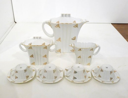 Art Deco Coffee Service in Porcelain with Gilded Graphic Decoration from Epiag, 1920s, Set of 7-RNR-669351