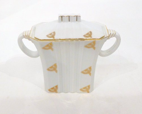 Art Deco Coffee Service in Porcelain with Gilded Graphic Decoration from Epiag, 1920s, Set of 7-RNR-669351