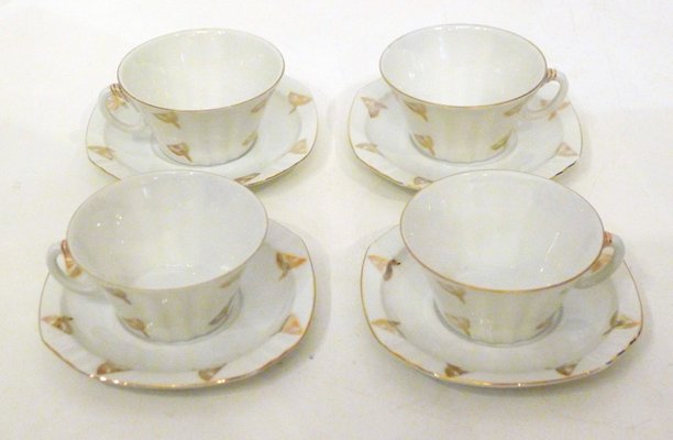 Art Deco Coffee Service in Porcelain with Gilded Graphic Decoration from Epiag, 1920s, Set of 7-RNR-669351