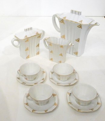 Art Deco Coffee Service in Porcelain with Gilded Graphic Decoration from Epiag, 1920s, Set of 7-RNR-669351