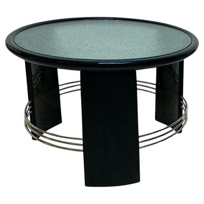 Art Deco Coffee Table in Black Lacquer, Chrome & Glass, France, 1930s-NNB-1812070