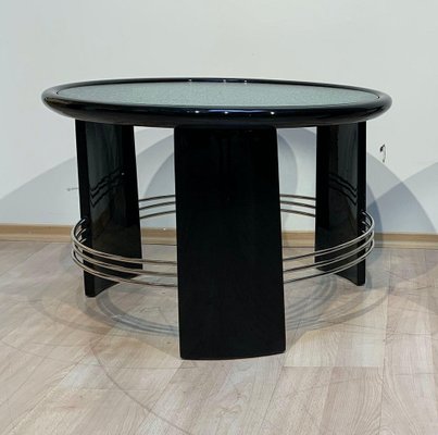 Art Deco Coffee Table in Black Lacquer, Chrome & Glass, France, 1930s-NNB-1812070