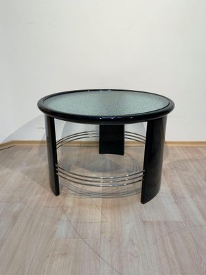 Art Deco Coffee Table in Black Lacquer, Chrome & Glass, France, 1930s-NNB-1812070