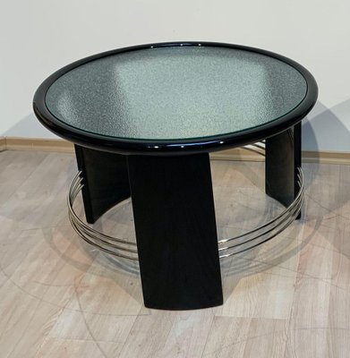 Art Deco Coffee Table in Black Lacquer, Chrome & Glass, France, 1930s-NNB-1812070