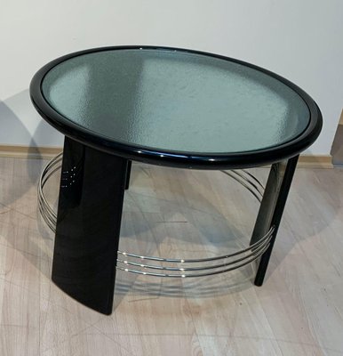 Art Deco Coffee Table in Black Lacquer, Chrome & Glass, France, 1930s-NNB-1812070