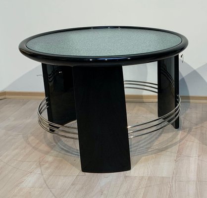 Art Deco Coffee Table in Black Lacquer, Chrome & Glass, France, 1930s-NNB-1812070