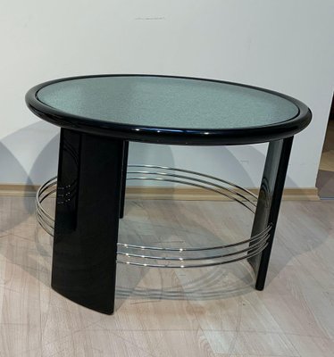 Art Deco Coffee Table in Black Lacquer, Chrome & Glass, France, 1930s-NNB-1812070