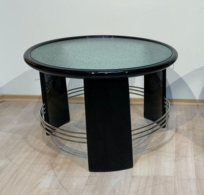 Art Deco Coffee Table in Black Lacquer, Chrome & Glass, France, 1930s-NNB-1812070