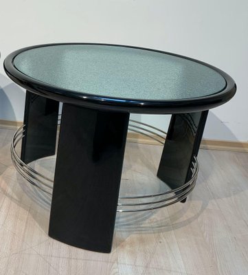 Art Deco Coffee Table in Black Lacquer, Chrome & Glass, France, 1930s-NNB-1812070