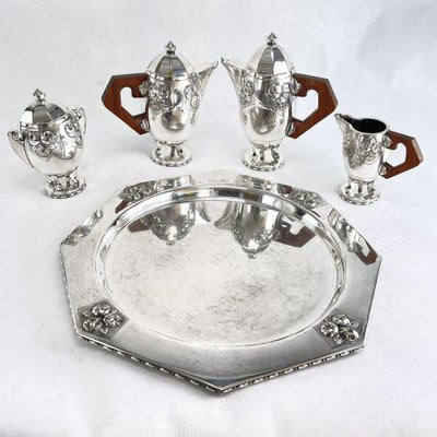 Art Deco Coffee Tea Set in Silver Plated from Ramelpa, 1920s, Set of 5-JUZ-1723474