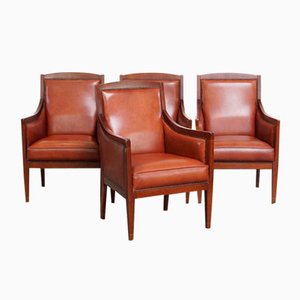 Art Deco Cognac-Colored Armchairs, Set of 4-HPP-2024327