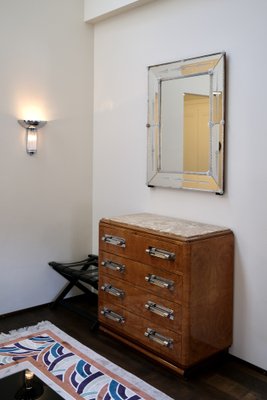 Art Deco Commode Chest of Drawers in Amboyna with Marble Top and Glass Handles, 1930s-CXC-1754386